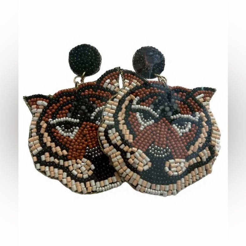 Brand New Beaded Tiger Earrings Lsu